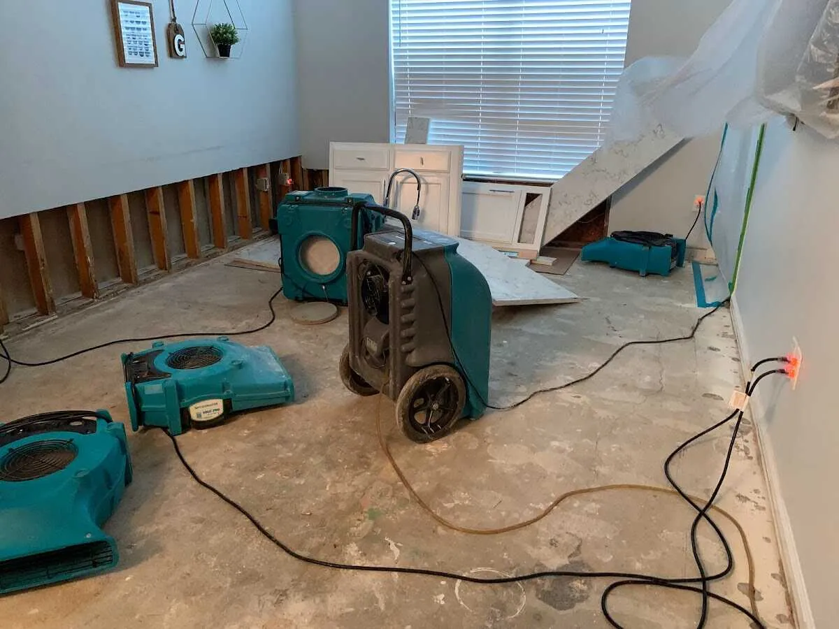 Dehumidifier in flood-cut room for Water Damage Restoration in Union City